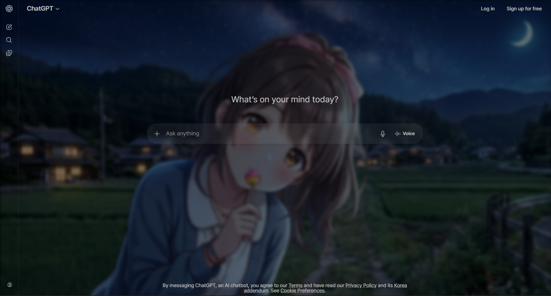 ChatGPT with a custom wallpaper background and glass blur applied by Chroma AI